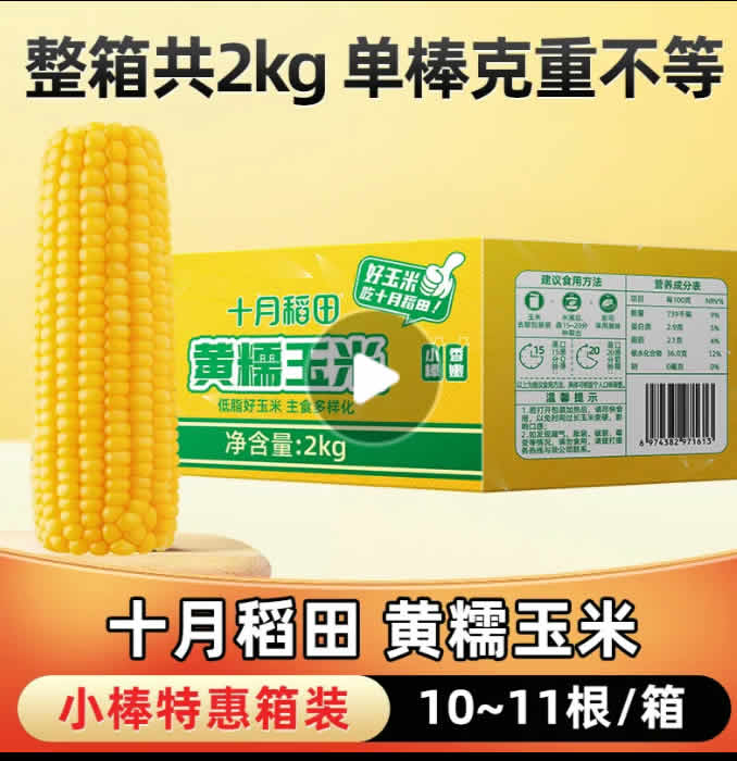 十月稻田 黄糯玉米小棒2kg